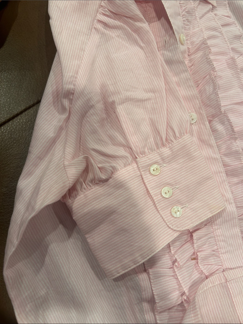 Pink Ruffle-Front Button Down Shirt - Picture 6 of 7